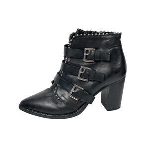 Steve Madden Humble Womens Black Pearl Buckle Straps Pointed Toe Ankle Boots 8.5